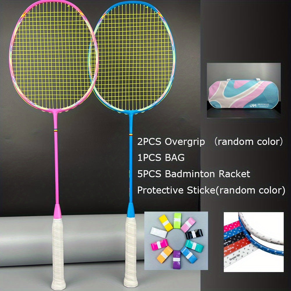 2pcs Carbon Fiber Badminton Rackets With String & Bag
