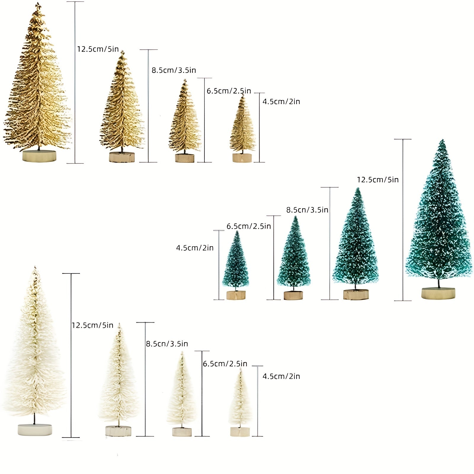 5pcs Mini Christmas Trees Wooden Base Bottle Brush Trees Desktop Decoration