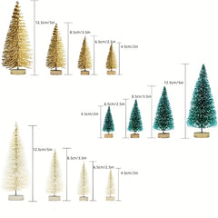 5pcs Mini Christmas Trees Wooden Base Bottle Brush Trees Desktop Decoration