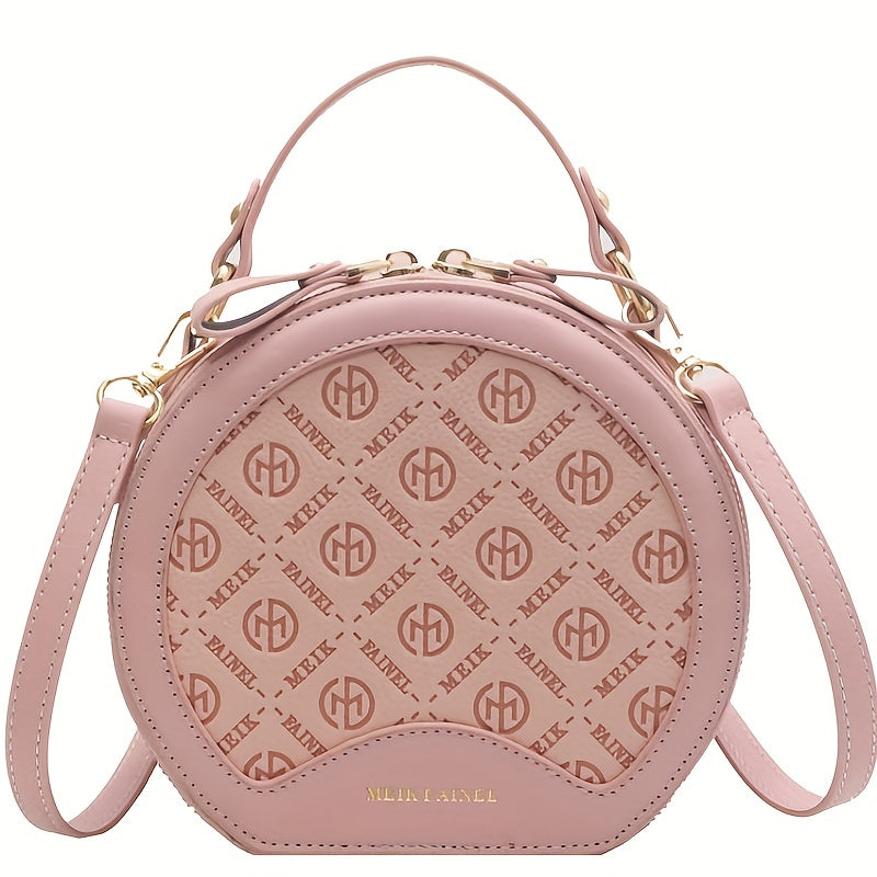 Vintage Round Crossbody Bag Geometric Print Shoulder Bag