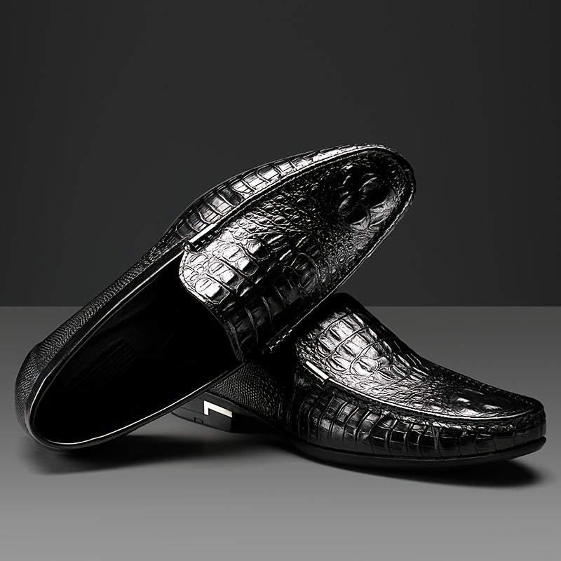 Men's Crocodile Embossed Leather Formal Shoes Pointed Toe Slip On Dress Shoes