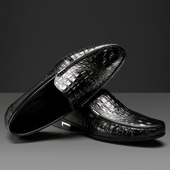 Men's Crocodile Embossed Leather Formal Shoes Pointed Toe Slip On Dress Shoes