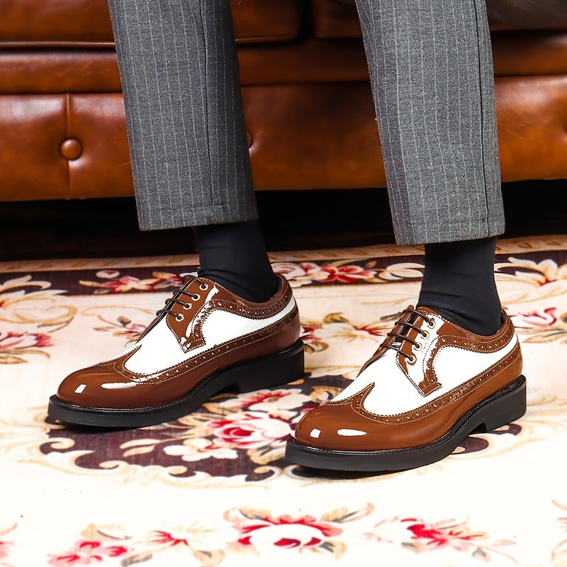 Men's Block Leather Oxford Shoes Wing tip Brogue Derby Comfortable Dress Shoes