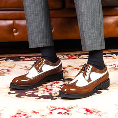 Men's Block Leather Oxford Shoes Wing tip Brogue Derby Comfortable Dress Shoes