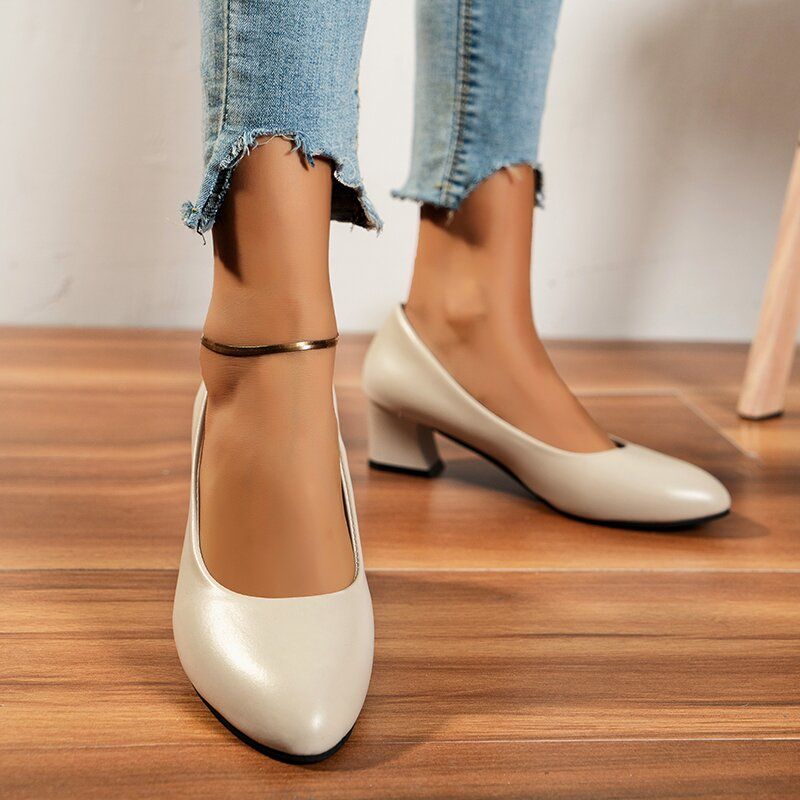 Women's French Heel Court Pumps Solid Chunky Heel Anti slip Shoes