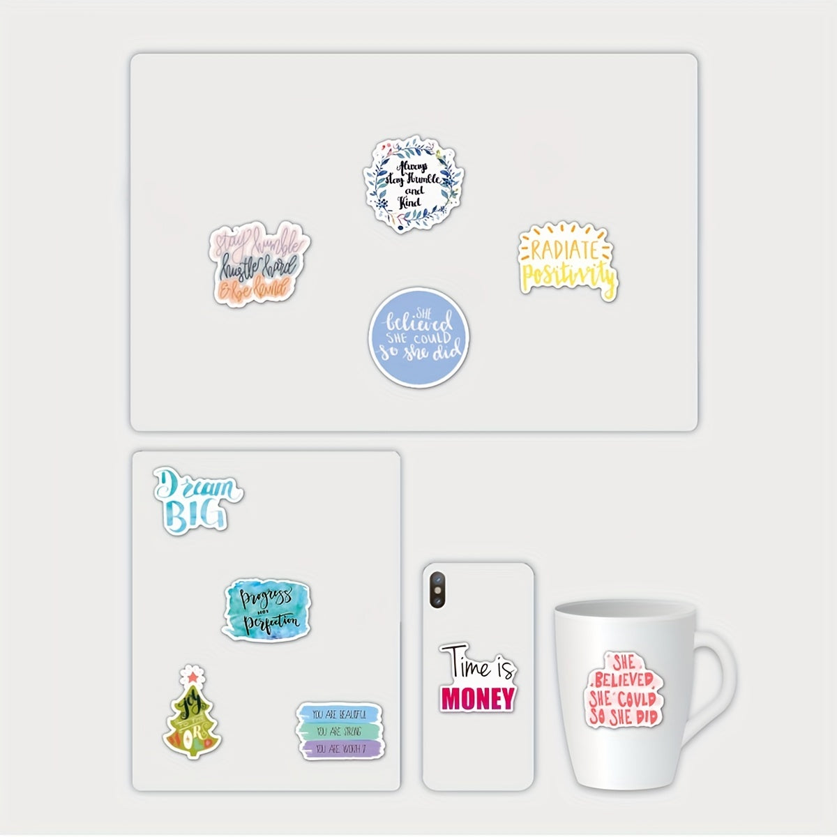 50 Pcs Quote Stickers Positive Motivational Waterproof Vinyl Stickers