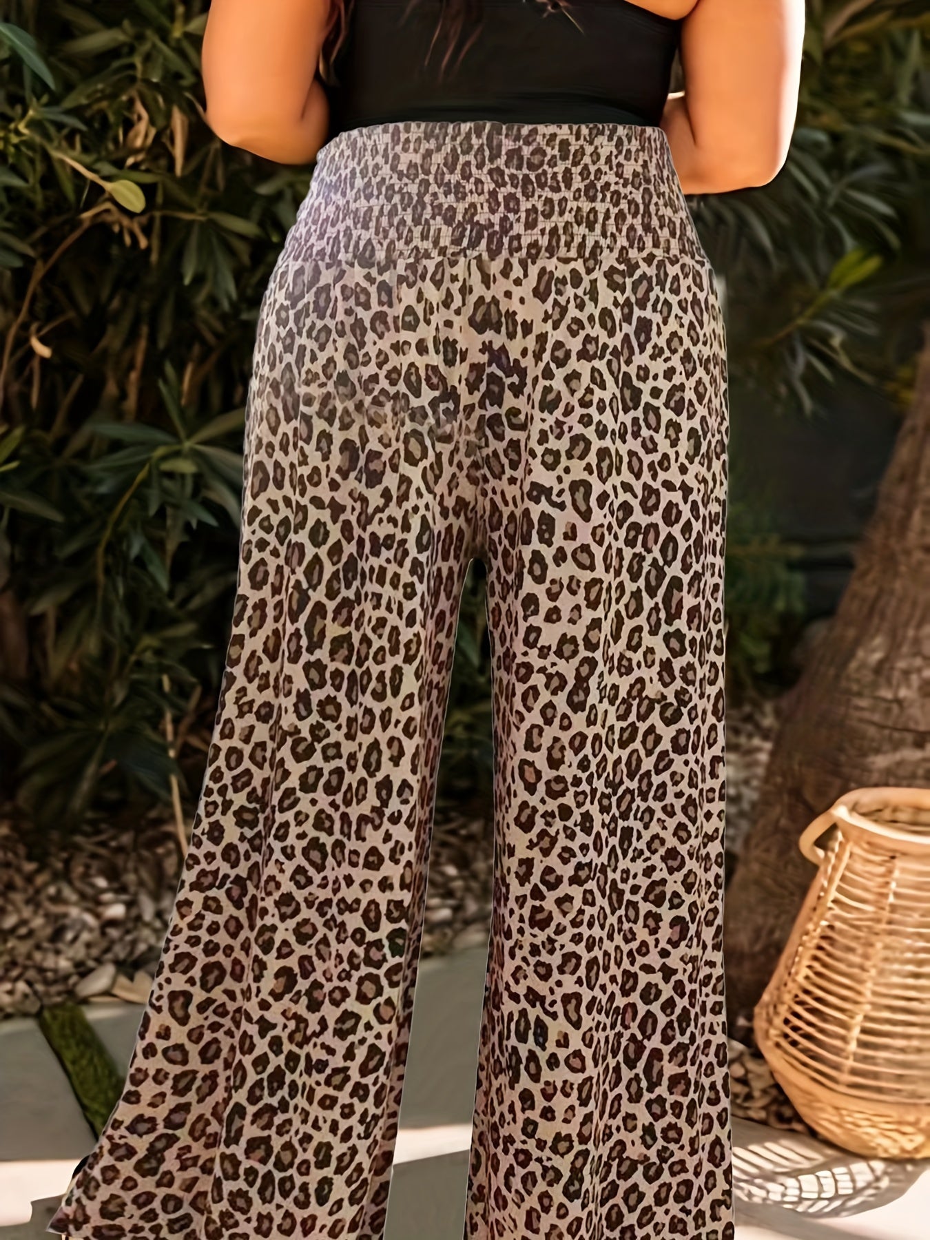  Leopard Print Wide Leg Trousers