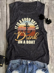 Anchor & Letter Print Tank Top Summer Sleeveless Top