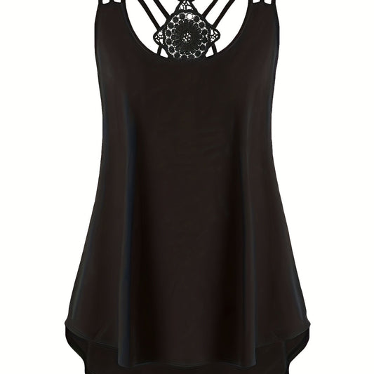  Lace Criss Cross Cami Top Women's Plus Casual Top