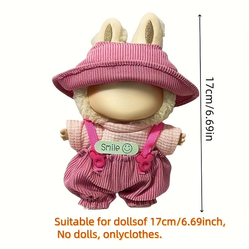 Doll Clothing Set Hat T-Shirt Suspender Skirt Outfit, Fits 6-9in Dolls