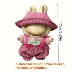Doll Clothing Set Hat T-Shirt Suspender Skirt Outfit, Fits 6-9in Dolls