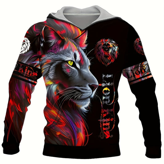 Lion 3D Print Men's Hoodie Kangaroo Pocket Graphic Pullover for Autumn Winter