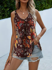 Floral Print Sleeveless Tank Top V-Neck Casual Summer Top