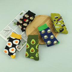 Men's Cartoon Food Pattern Crew Socks Breathable Casual Street Style Socks