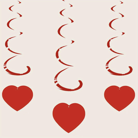 6pcs Heart Pull Flags Red Heart Spiral Banners Party Decoration