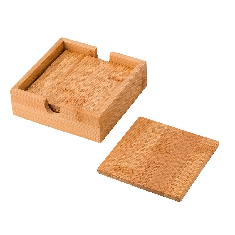 Bamboo Coasters Set with Storage Box, Heat Insulation Mat, 4pcs Coaster