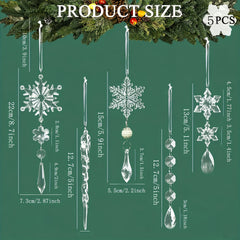 5pcs Crystal Christmas Ornaments Icicle Snowflake Hanging Acrylic Decor