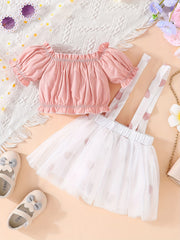 Baby Girls Off Shoulder Top Mesh Suspender Skirt