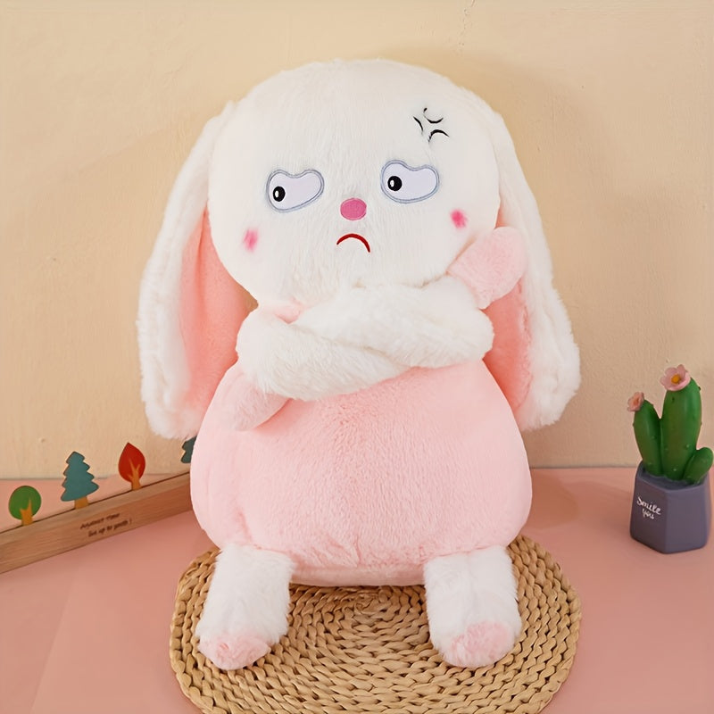 Ultra Soft Angry Rabbit Plush Toy and Pink Stuffed Bunny with Expressive Eyes