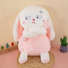 Ultra Soft Angry Rabbit Plush Toy and Pink Stuffed Bunny with Expressive Eyes