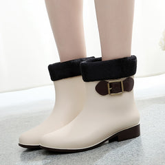 Women's Plush Lined Short Rain Boots Anti slip Waterproof Shoes