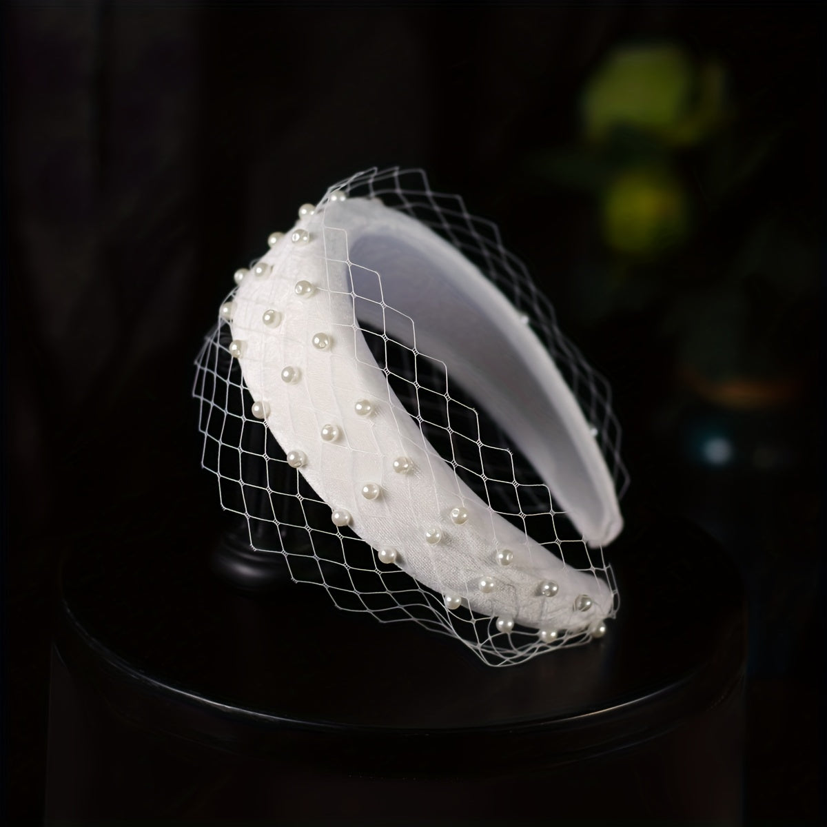 Wide Headband Mesh Inlaid Pearl Hair Accessory