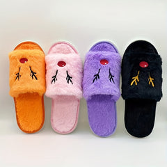 Christmas Elk Plush Slippers Open Toe Cozy Slip On Flat Fuzzy Shoes