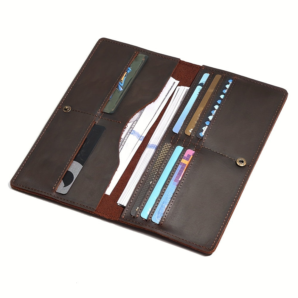 Leather Long Bifold Checkbook Wallet for Men