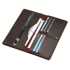 Leather Long Bifold Checkbook Wallet for Men