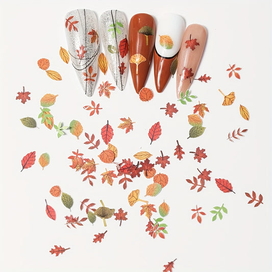 12-Color Maple Leaf Nail Art Sequins 3D Stickers for Fall Nail Decorations