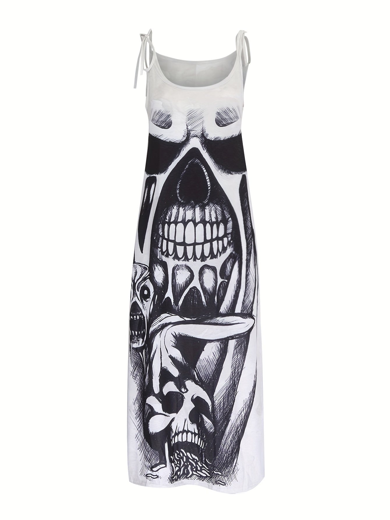 Plus Size Grunge Dress Women's Plus Skull Print Tie Shoulder