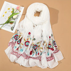 Red Flower Embroidery Scarf Hijab Shawl Head Wraps Bandana Women