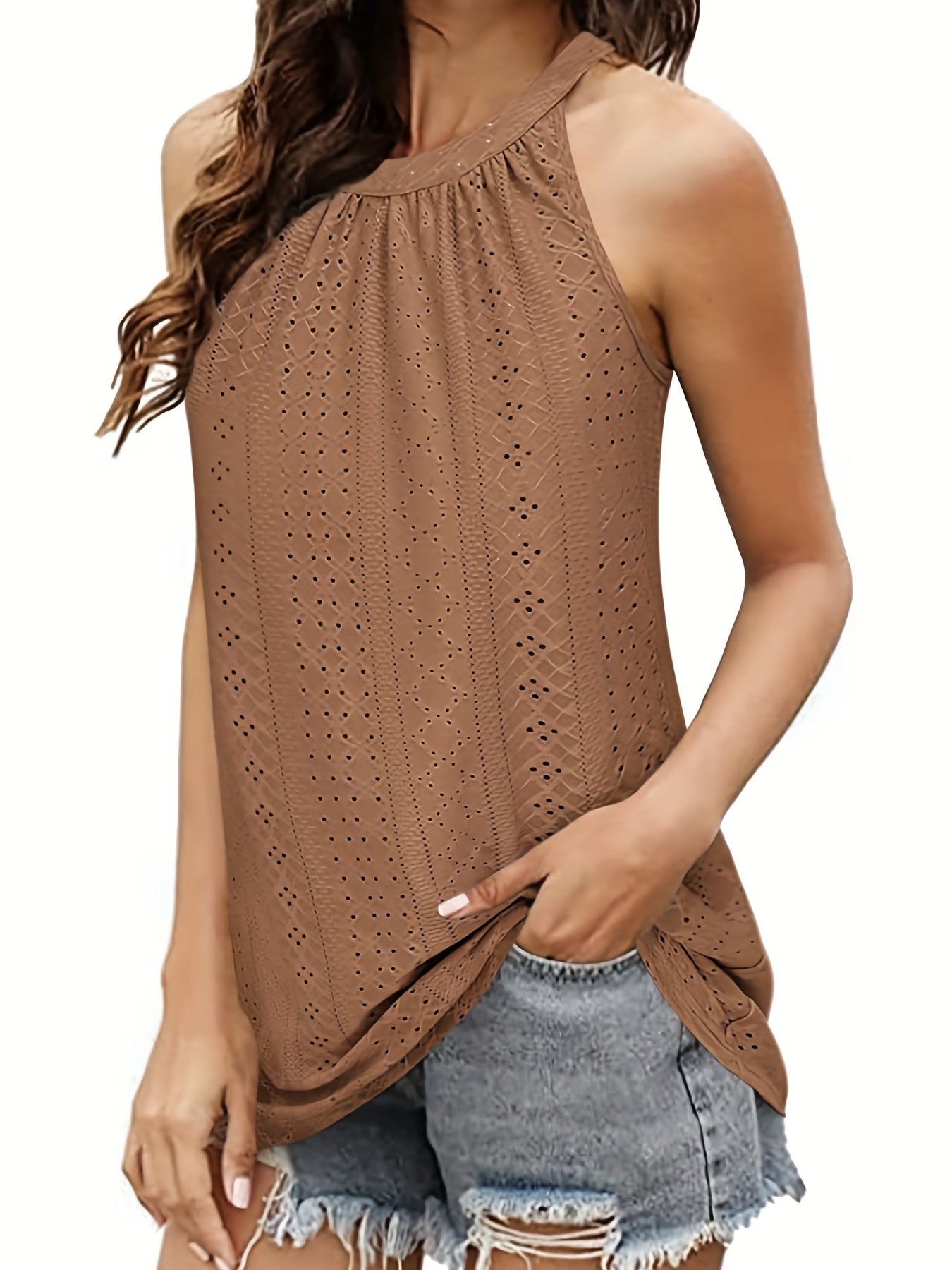 Boho Halter Neck Tank Top Women's Clothing
