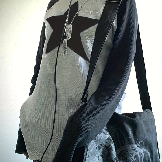 Retro Pentagram Print Long Sleeve Casual Sports T Shirt