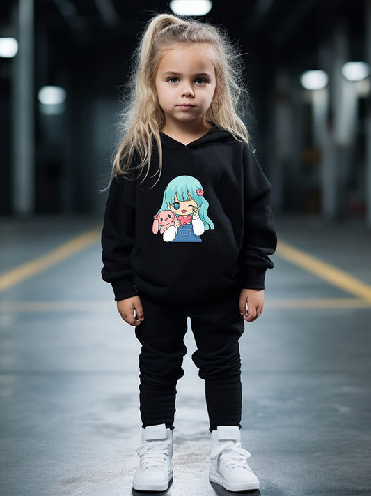OERYUI 2pcs Cartoon Girl Print Hoodies Pants Set For Girls Boys