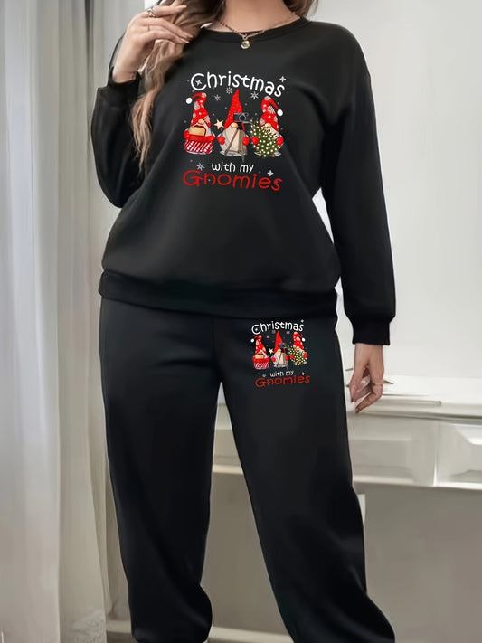  Gnomes & Snowflake Graphic Long Sleeve Top & Pants 2 Piece Set