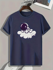 Men's Astronaut Cloud Print Slim Fit Tee for Spring Summer