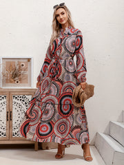 Boho Maxi Dress Women's Plus Graphic Print Long Sleeve V Neck