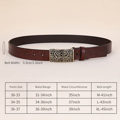 Embossed Cowhide Leather Belt with Square Buckle