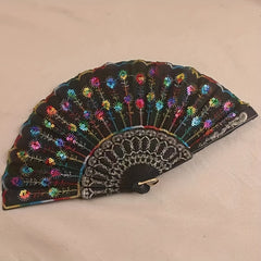 Sequin Men's Handheld Fan with Chinese Embroidery