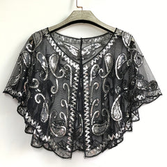 Sequin Embroidery Vintage Shawl Short Cape Mesh Cardigan Women Dress Accessories