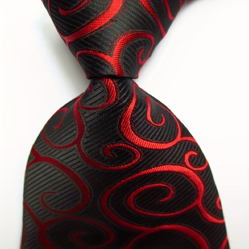Polyester Cashew Flower Pattern Tie Men's Necktie Set Tie Red Jacquard Woven