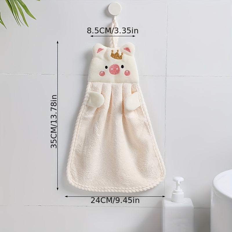 Soft Pig Embroidery Hanging Towel for Kids Plush Fingertip Towel