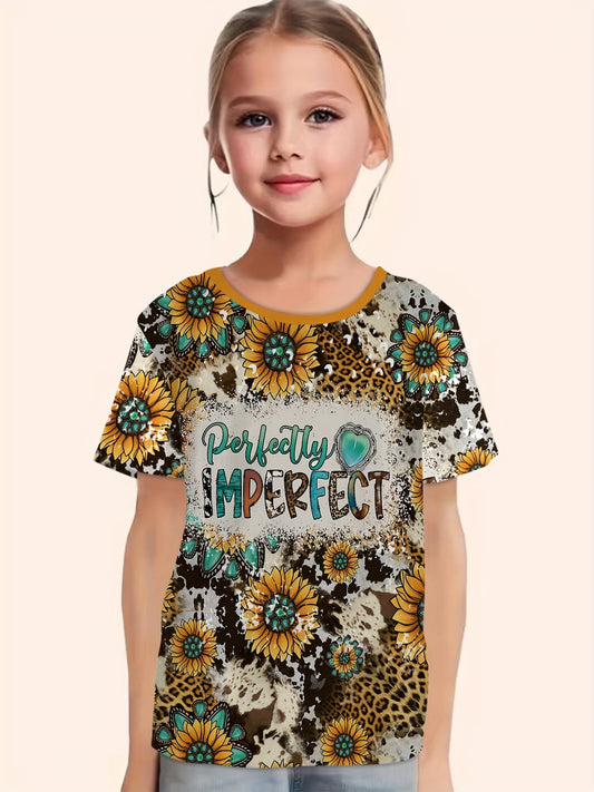 Western Style Short Sleeve T shirt Girls Sunflower Print Comfy Summer Clothes
