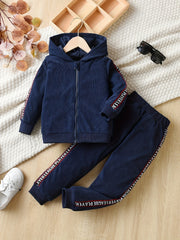Boys 2pc Set Hoodie & Sweatpants Letter Deco Corduroy Suit for Fall/Winter