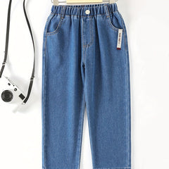 Girls' Wide Leg Denim Pants Casual Elastic Waist Kids Jeans