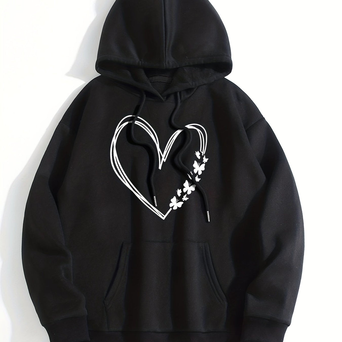 Heart Print Kangaroo Pocket Hoodie Long Sleeve Sweatshirt
