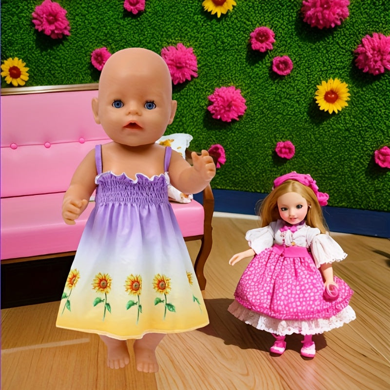 Sunflower Themed Doll Dress for 18" Dolls Pastel Yellow to Pink Gradient