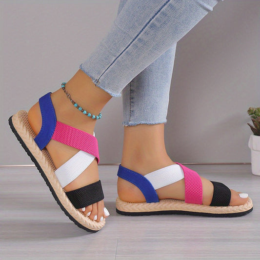 Colorful Straps Sandals Slingback Elastic Band Flat Shoes