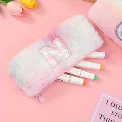 Plush Letter Stationery Bag Gradient Octagonal Pen Box